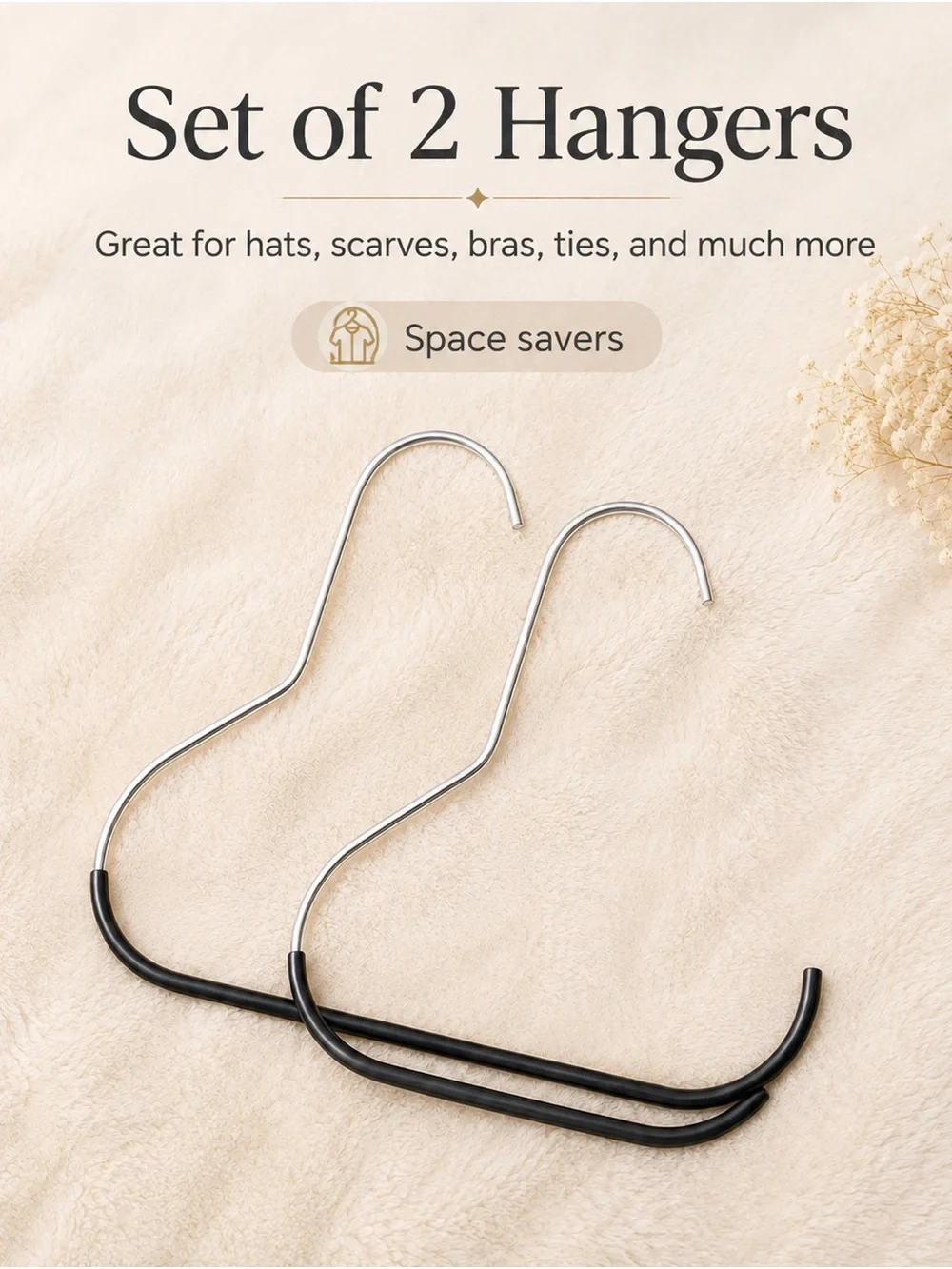 Set of 2 Metal Space-Saving Scarves & Accessories Hangers - Black